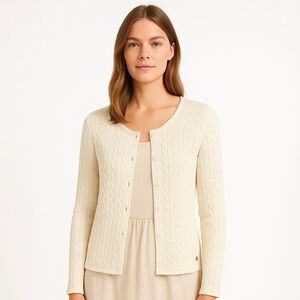 Boomerang Sweden Cream 100% Organic Cotton Cable Knit Cardigan Sweater Scandi L